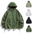 thumbnail image 1 of Xfvqtps Mens Light Jacket Sun Protection Hoodie Drawstring Long Sleeve Zip up Hidden Pocket Solid Color Fishing Hiking Athletic Running Lightweight Breathable Waterproof Summer Top White, 1 of 7