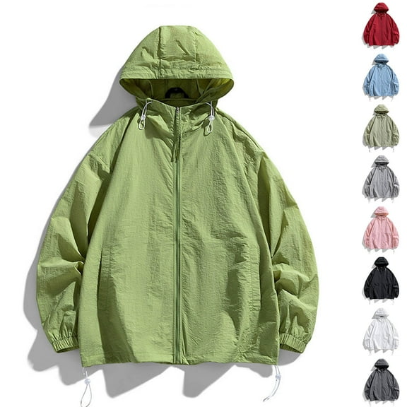 Xfvqtps Mens Light Jacket Sun Protection Hoodie Drawstring Zip up Long Sleeve Pocket Solid Color Simplicity Fishing Hiking Athletic Running Lightweight Breathable Waterproof Summer Top Gray