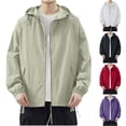 thumbnail image 1 of Xfvqtps Mens Light Jacket Sun Protection Hoodie Full Zip up with Drawstring Long Sleeve Pockets Solid Color Fishing Hiking Athletic Running Lightweight Breathable Waterproof Summer Top Army Green, 1 of 4