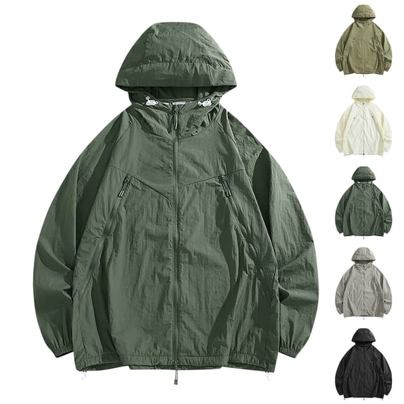 Xfvqtps Mens Light Jacket Sun Protection Hoodie Multiple Zippers Drawstring Long Sleeve Solid Color Fishing Hiking Athletic Running Lightweight Breathable Waterproof Summer Top Yellow