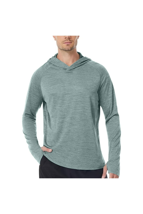 Mens Light Pullover Sun Protection Hoodie Long Sleeves with Thumb Hole Thin Summer Shirt for Running Green