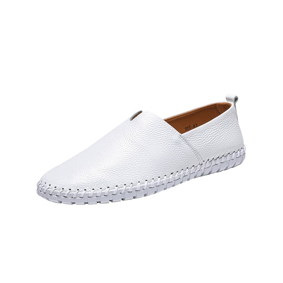 Xfvqtps Mens Loafers Apron Toe Simplicity Stretch Flexible Slip on Breathable Comfortable Soft Sole Casual Walking Driving Leather Shoes Shoes White