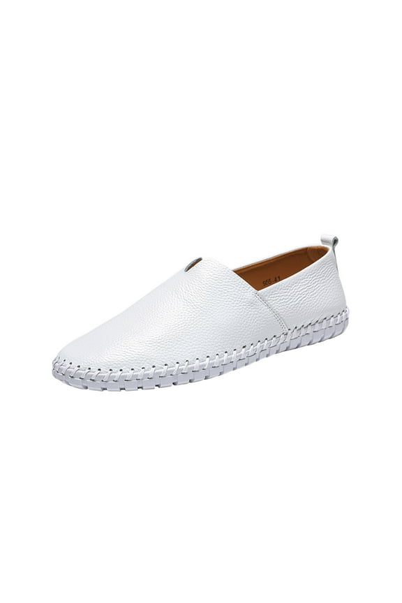 Mens Loafers Apron Toe Simplicity Stretch Flexible Slip on Breathable Comfortable Soft Sole Casual Walking Driving Leather Shoes Shoes White