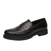 Xfvqtps Mens Loafers British Style Solid Color Simplicity Hollow Out Apron Toe Slip on Breathable Comfortable Soft Sole Trendy Retro Business Wedding Formal Fashion Casual Leather Shoes Black