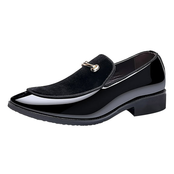 Xfvqtps Mens Loafers Simplicity Velvet Metal Decoration Slip on Breathable Comfortable Soft Sole Comfy Fashion Casual Patent Leather Shoes Black