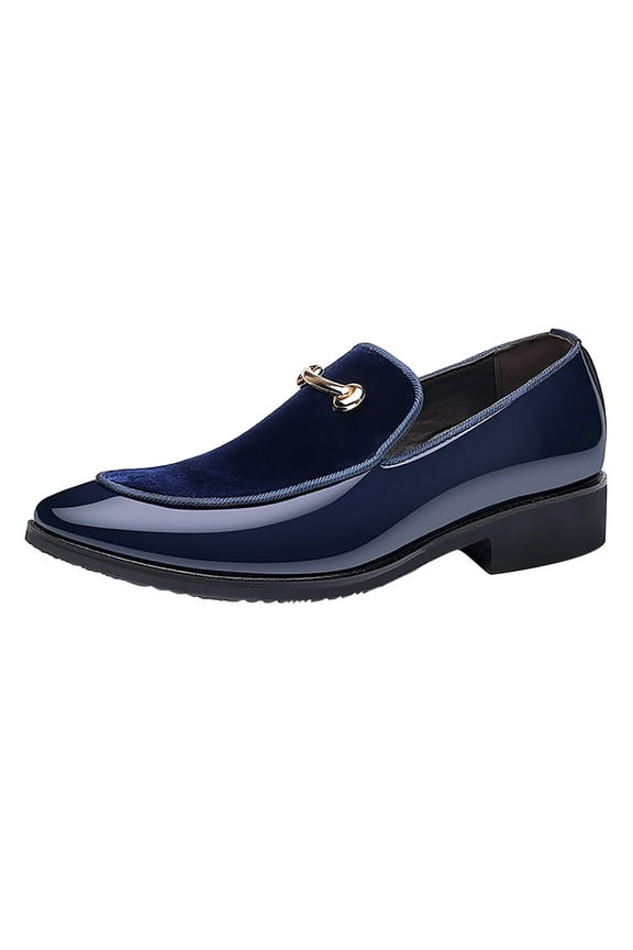 Mens Loafers Simplicity Velvet Metal Decoration Slip on Breathable Comfortable Soft Sole Comfy Fashion Casual Patent Leather Shoes Blue