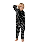 XFVQTPS Matching Family Pajamas Spider Web Printed Long Sleeved Hooded Jumpsuit Fashion Parent-Wear One Piece Sleepwear Black-Dad