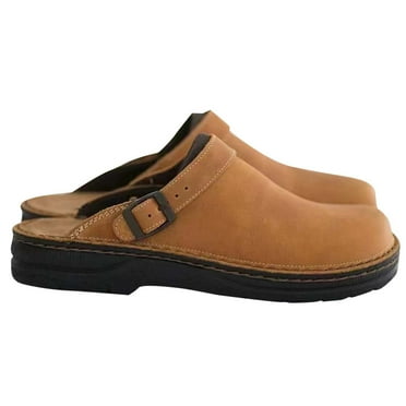 Xfvqtps Mens Mule Clogs Slippers Slip on Close Toe Buckle Strap Thick Sole Leather Casual Sandals for Beach Fishing Brown