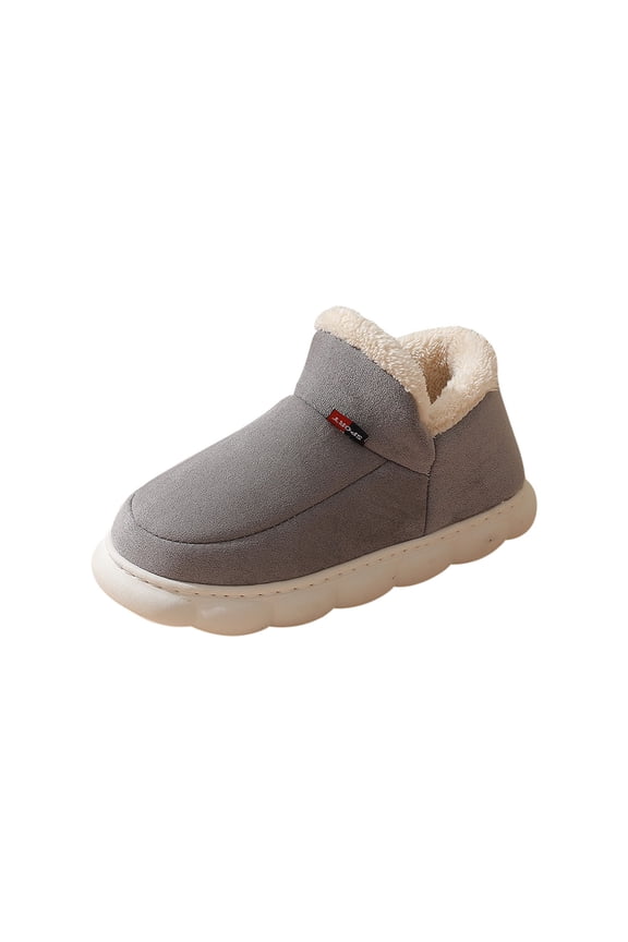 Mens Plush Shoes Simplicity Solid Color Thick Bottom Memory Foam Plush Fleece Line Non Slip Warm Winter Snow Boots Wrapped Heels Plush Interior Insulation Cotton Shoes