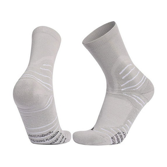Xfvqtps Mens Running Socks Cushioned Absorb Sweat Bottom of Towel Long Tube Socks for Outdoor Cycling Running Sports Socks Gray