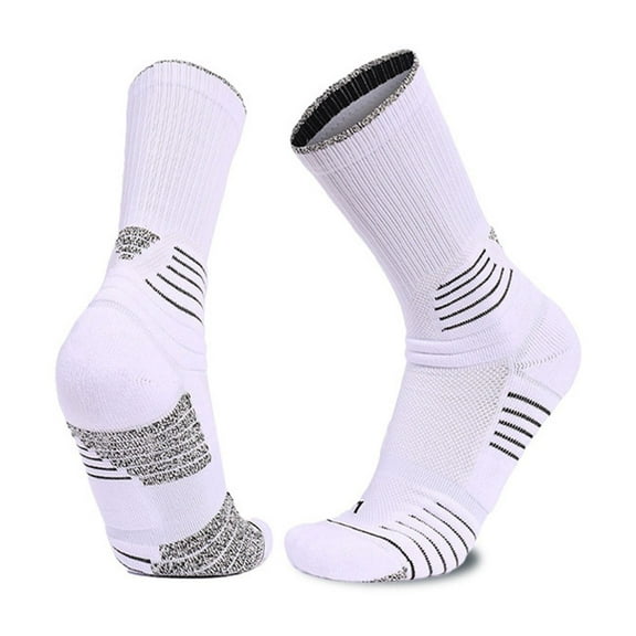 Xfvqtps Mens Running Socks Cushioned Absorb Sweat Bottom of Towel Long Tube Socks for Outdoor Cycling Running Sports Socks Gray