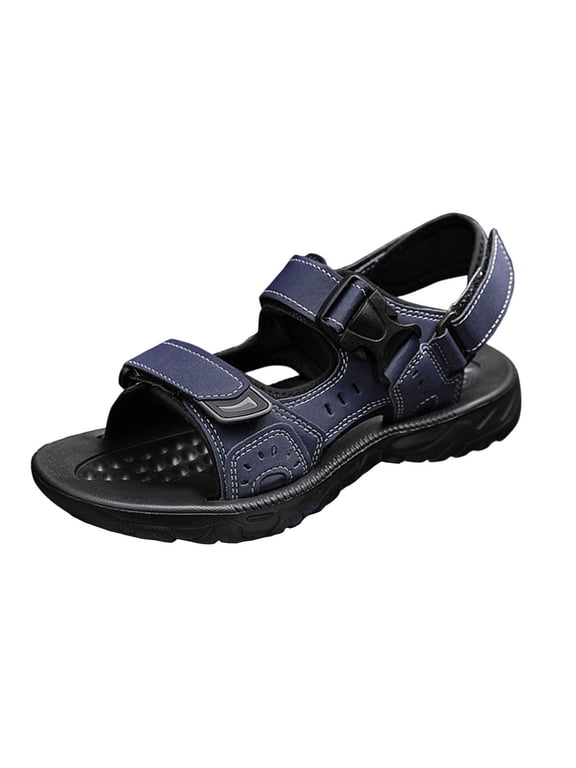 Mens Sandals Adjustable Hook and Loop Strap Open Toe Soft Sole Non-Slip Summer Comfortable Outdoor Beach Sandals for Walking