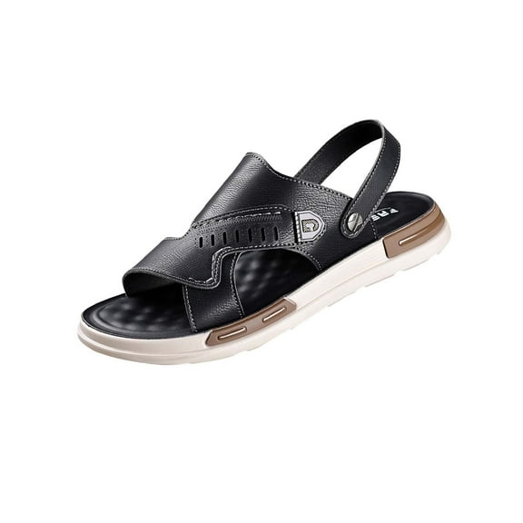 Xfvqtps Mens Sandals Flats Dual Use Strap Open Toe Soft Sole Non Slip Breathable Walking Sports Beach Sandals Black