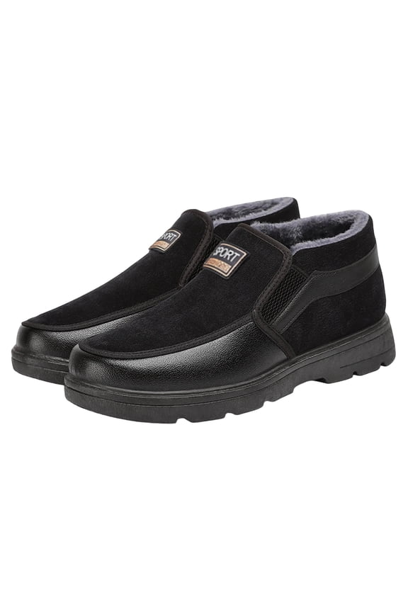 Mens Slip on Snow Boots Fleece Lined Warm Winter Shoes Casual Outdoor Comfortable Thickened Sole Slip Resistant Easy Wear Black