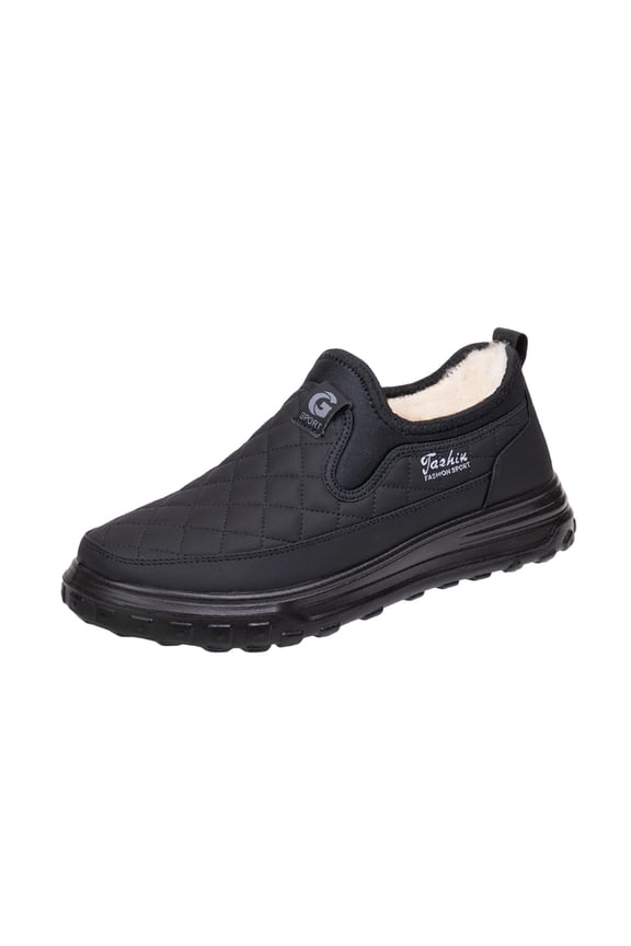 Mens Slip on Snow Boots Waterproof Warm Shoes Fleece Lined Winter Casual Comfortable Outdoor Shoes for Fall and Winter Wear Black