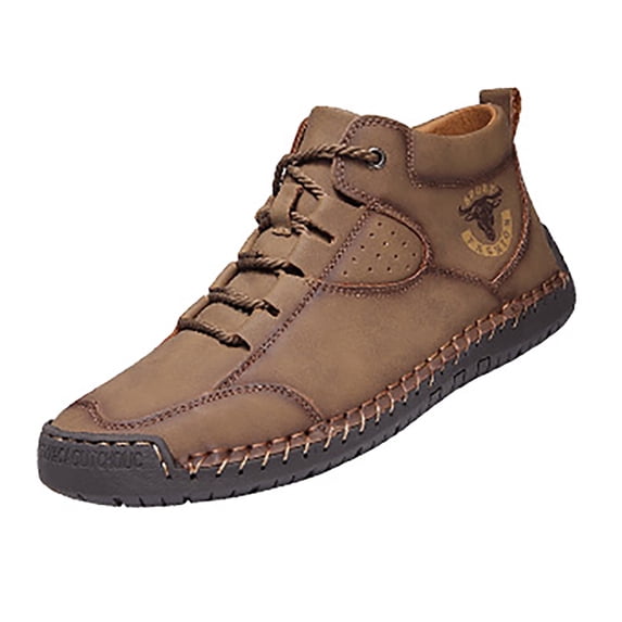 Xfvqtps Mens Snow Boots Mid Top Lace Up Plush Fleece Line Suede Sole Fashion Retro Comfortable Non Slip Warm Winter Casual Short Leather Shoes