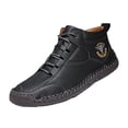 thumbnail image 1 of Xfvqtps Mens Snow Boots Mid Top Lace Up Plush Fleece Line Suede Sole Fashion Retro Comfortable Non Slip Warm Winter Casual Short Leather Shoes, 1 of 9