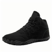 Xfvqtps Mens Snow Boots Mid Top Suede Upper Lace up Wide Toe Fleece Lining Thickened Solid Color Soft Sole Non Slip Comfortable Warm Winter Footwear Barefoot Boots for Hiking Walking Black
