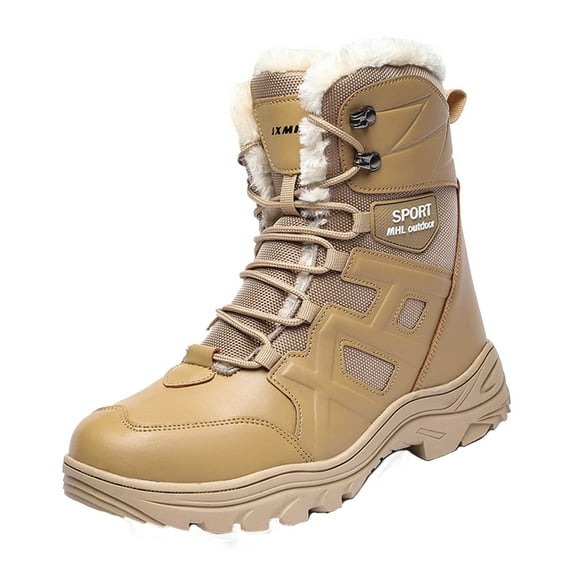 Xfvqtps Mens Snow Boots Plush Fleece Line Lace Up Thick Bottom Fashion Waterproof Non Slip Outdoor Sports Climbing Hiking Ankle Booties Solid Color Winter Warm Casual Short Boots