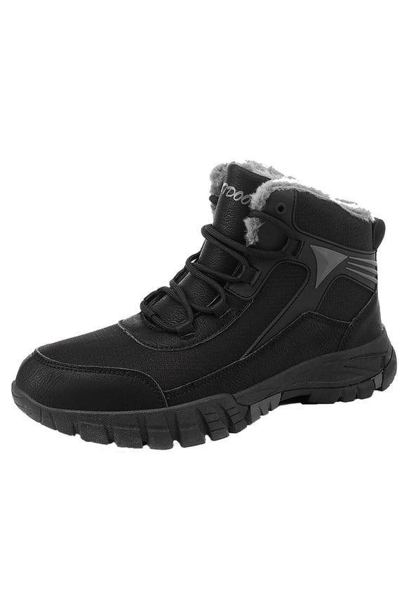 Mens Snow Boots Plush Fleece Line Suede Sole Lace Up Thick Bottom Fashion Waterproof Non Slip Outdoor Climbing Hiking Ankle Booties Solid Color Winter Warm Casual Short Boots