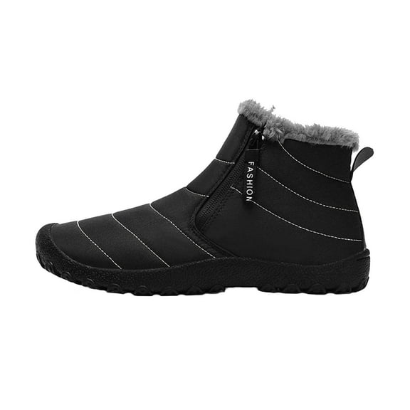 Xfvqtps Mens Snow Boots Zipper Up Simplicity Plush Fleece Line Comfortable Waterproof Non Slip Outdoor Hiking Ankle Booties Solid Color Winter Warm Casual Zipper Short Boots