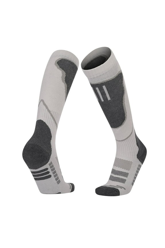 Mens Socks Long Knee High Simplicity Thickened Outdoor Sports Climbing Sweat Absorbing Warm at the Bottom of the Towel Warm Skiing Socks Gray