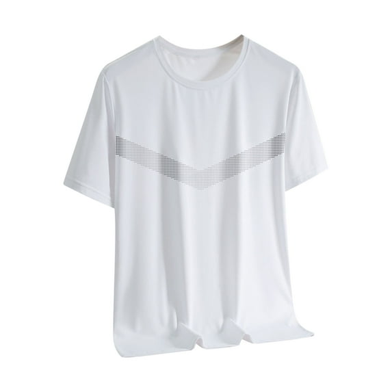 Xfvqtps Mens Summer Breathable Ice Filament Sun Protection Clothing Outdoor Round Collar Short Sleeve White