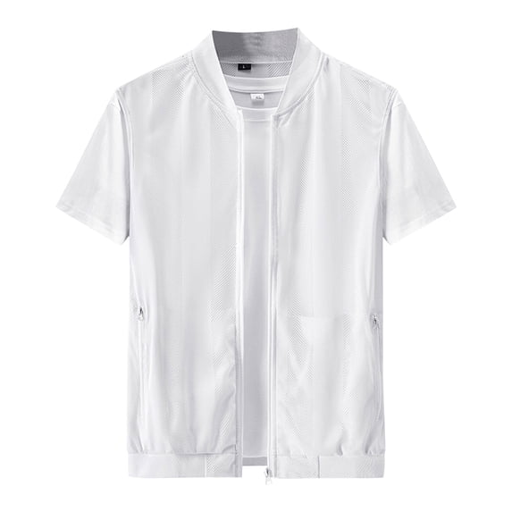 Xfvqtps Mens Summer Breathable Mesh Filament Sun Protection Clothing Outdoor Fishing Inner Pocket Tank Coat White