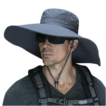 Xfvqtps Mens Sun Hats Solid Color Adjustable Drawstring Large Brim Sunscreen Breathable Waterproof Outdoor Multi Functional Hiking Camping Fisherman Hat Dark Gray