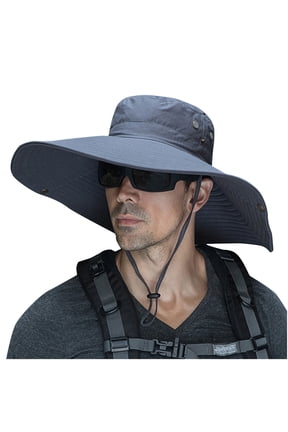 Mens Sun Hats Solid Color Adjustable Drawstring Large Brim Sunscreen Breathable Waterproof Outdoor Multi Functional Hiking Camping Fisherman Hat Dark Gray