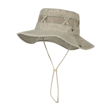 Xfvqtps Mens Sun Hats Wide Brim Adjustable Drawstring Mesh Hollow Out Sun Protection Outdoor Beach Camping Summer Fisherman Hat Beige