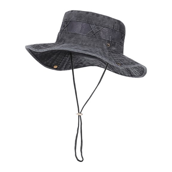 Xfvqtps Mens Sun Hats Wide Brim Adjustable Drawstring Mesh Hollow Out Sun Protection Outdoor Beach Camping Summer Fisherman Hat Dark Gray