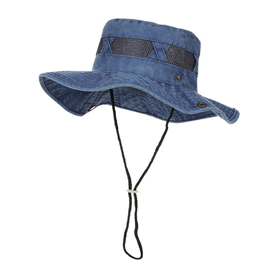 Xfvqtps Mens Sun Hats Wide Brim Adjustable Drawstring Mesh Hollow Out Sun Protection Outdoor Beach Camping Summer Fisherman Hat Navy