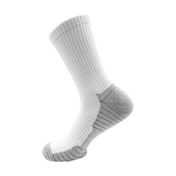 Xfvqtps Mens Towel Bottom Running Socks Mid Tube Simplicity Sweat Absorbing Comfortable Breathable Thick Elastic Sports Hiking Socks White