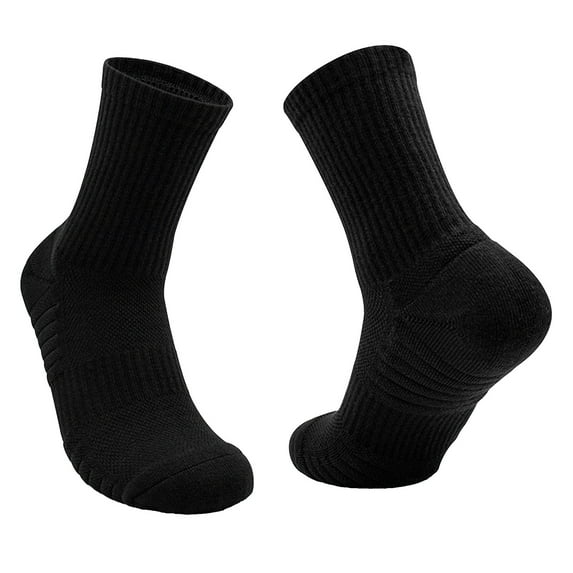 Xfvqtps Mens Towel Bottom Running Socks Mid Tube Solid Color Simplicity Sweat Absorbing Comfortable Breathable Thick Elastic Sports Hiking Socks Black