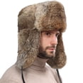 thumbnail image 1 of Xfvqtps Mens Trapper Hat with Ear Flap Artificial Fur Windproof Coldproof Warm Thickened Camping Hunting Fall Winter Fluffy Plush Hat Brown, 1 of 6