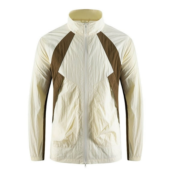 Xfvqtps Mens UPF 50+ Light Jacket Sun Protection Waterproof Breathable Summer Stand up Collar Zipper Coat for Fishing Hiking Athletic Running White
