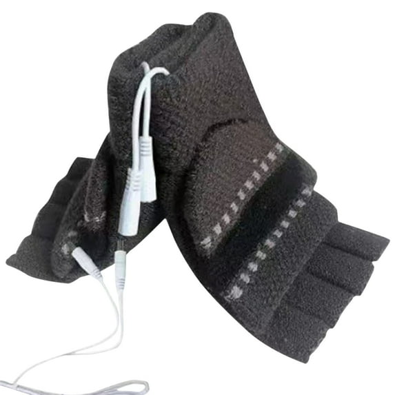 Xfvqtps Mens USB Heated Fingerless Gloves with Flip Cover Knitting Color Blocking Two-Sided Constant Temperature Color Blocking Windproof Warm for Cold Weather Winter Mittens Gray