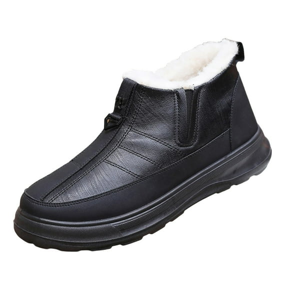 Xfvqtps Mens Waterproof Boots Velvet Upper Winter Shoes Soft Sole Warm Snow Boots Comfortable Outdoor Footwear Slip on Design Black