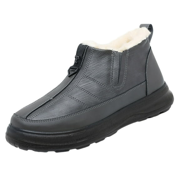 Xfvqtps Mens Waterproof Boots Velvet Upper Winter Shoes Soft Sole Warm Snow Boots Comfortable Outdoor Footwear Slip on Design Gray
