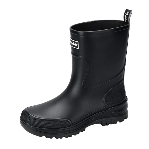 Xfvqtps Mens Waterproof Rain Boots Mid-Calf Pull on Round Toe Outdoor Shoes for Hiking Gardening Muddy Trails
