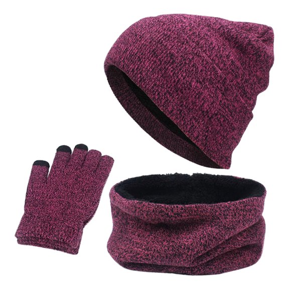 Xfvqtps Mens and Womens 3 Piece Sets Hat Scarf and Mittens Knitted Fleece Lining Solid Color Simplicity Windproof Coldproof Warm Fall Winter Beanie Scarf and Glove 3PCS Outfits Set Hot Pink