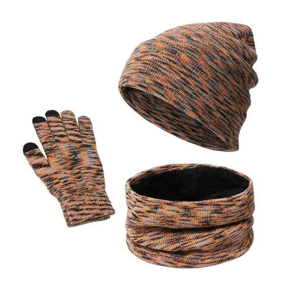 Xfvqtps Mens and Womens 3 Piece Sets Hat Scarf and Mittens Knitted Fleece Lining Solid Color Simplicity Windproof Coldproof Warm Fall Winter Beanie Scarf and Glove 3PCS Outfits Set Orange