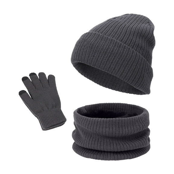 Xfvqtps Mens and Womens 3 Piece Sets Hat Scarf and Mittens Knitted Fleece Lining Solid Color Simplicity Windproof Coldproof Warm Fall Winter Beanie Scarf and Glove 3PCS Outfits Set Gray