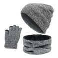 thumbnail image 1 of Xfvqtps Mens and Womens 3 Piece Sets Hat Scarf and Mittens Knitted Fleece Lining Solid Color Simplicity Windproof Coldproof Warm Fall Winter Beanie Scarf and Glove 3PCS Outfits Set Gray, 1 of 4