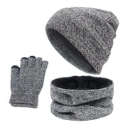 Xfvqtps Mens and Womens 3 Piece Sets Hat Scarf and Mittens Knitted Fleece Lining Solid Color Simplicity Windproof Coldproof Warm Fall Winter Beanie Scarf and Glove 3PCS Outfits Set Gray