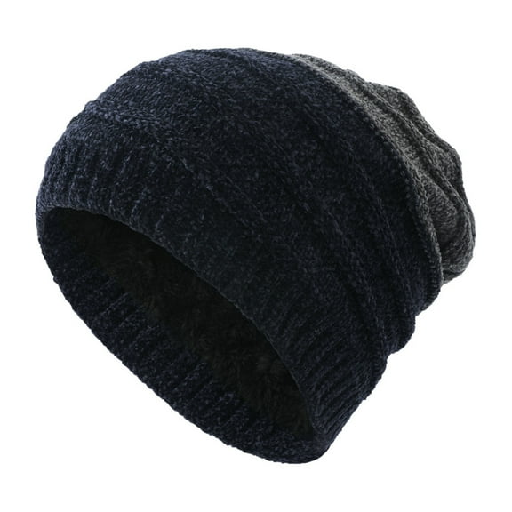 Xfvqtps Mens and Womens Beanie Knitting Crochet Fleece Lining Ear Protection Stretch Thickened Windproof Coldproof Warm Outdoor Winter Soft Skull Cap Navy