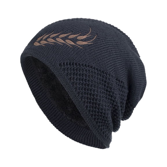 Xfvqtps Mens and Womens Beanie Knitting Crochet Sport Style Feather Print Plush Lining Vintage Ear Protection Stretch Windproof Coldproof Warm Outdoor Fall Winter Soft Skull Cap Navy