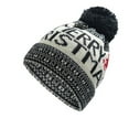 thumbnail image 1 of Xfvqtps Mens and Womens Beanie with Plush Pompom Christmas Print Knitted Multicolored Thickened Stretch Windproof Coldproof Outdoor Warm Winter Hat Black, 1 of 3