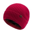 thumbnail image 1 of Xfvqtps Mens and Womens Beanie Vertical Stripes Knitting Fleece Lining Ear Protection Snowflake Label Stretch Soft Thickened Windproof Coldproof Warm Outdoor Winter Skull Cap Red, 1 of 8